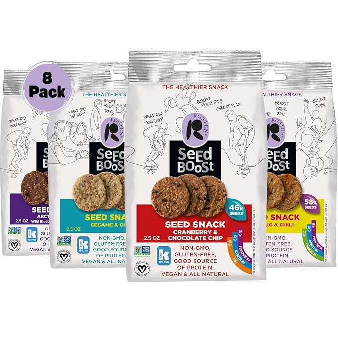 ROSTEN SeedBoost Seed Crackers (8 Pack) Variety Pack - Vegan, Non-GMO, Gluten Free (2.5oz Each)
