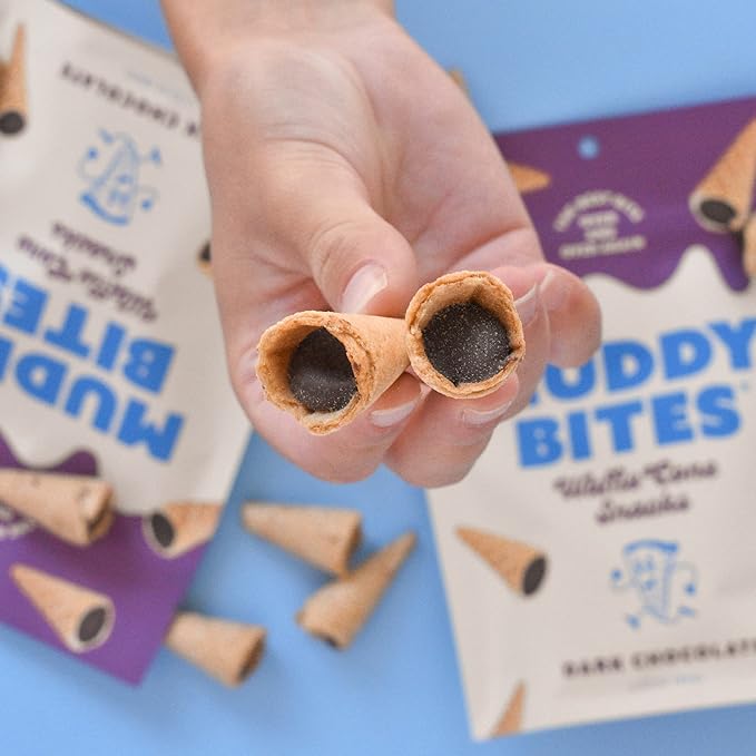 Muddy Bites Waffle Cone Snacks Bite Sized Chocolate Filled Waffle Cones for Snack or Dessert, Ice Cream Topping, Premium Chocolate made with Pure Cane Sugar, Kosher (Dark Chocolate, 5 Bags)