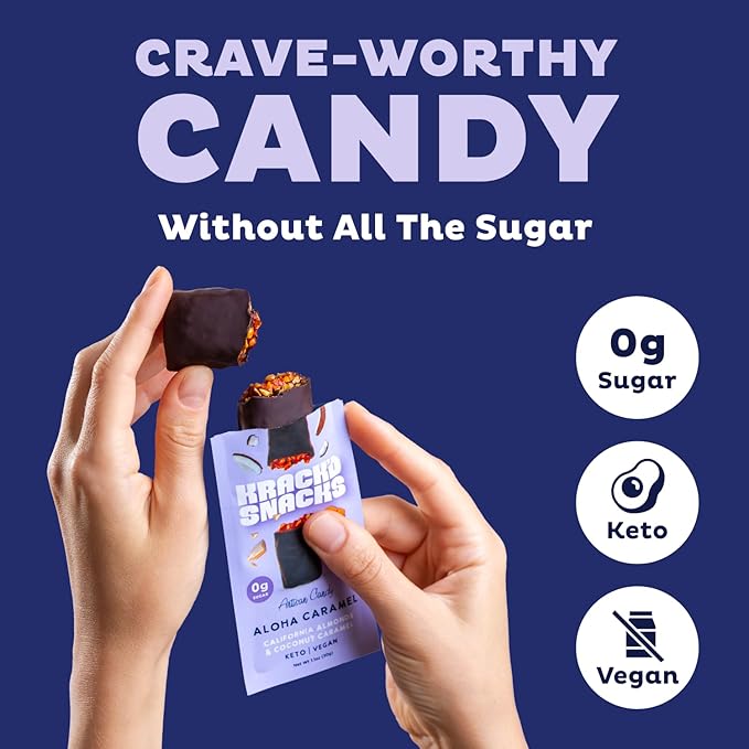Krack’d Snacks Keto Chocolate Snack Bars - Low Carb, Vegan Chocolate with Almonds and Coconut Caramel - Gluten Free, Sugar Free (Dark Chocolate Aloha Caramel, 5 Pk)