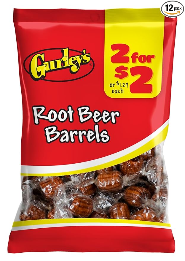 Gurley's Dad's Rootbeer Barrels, Authentic Draft Flavor Hard Candy (Pack of 12)