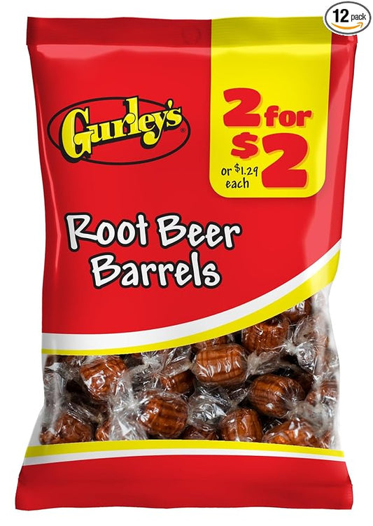 Gurley's Dad's Rootbeer Barrels, Authentic Draft Flavor Hard Candy (Pack of 12)