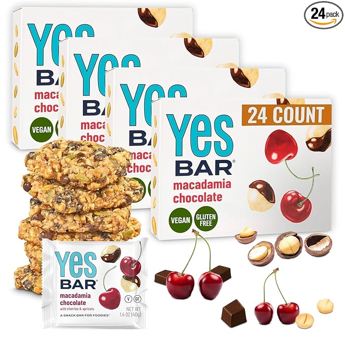 The YES Bar – Macadamia Chocolate – Plant Based Protein, Decadent Snack Bar – Vegan, Paleo, Gluten Free, Dairy Free, Low Sugar, Healthy Snack, Breakfast, Low Carb, Keto Friendly (24 Count)