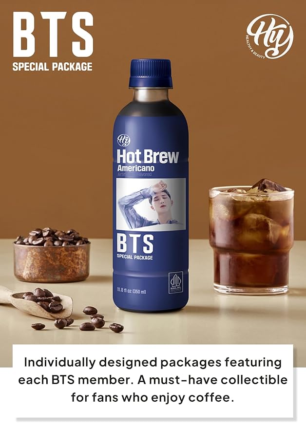 Korean Food HY Hot Brew Coffee Americano, Ready-to-Drink Bottled Coffee, 11.8 fl oz (350 mL) x 24 Bottles, B.T.S Special Package