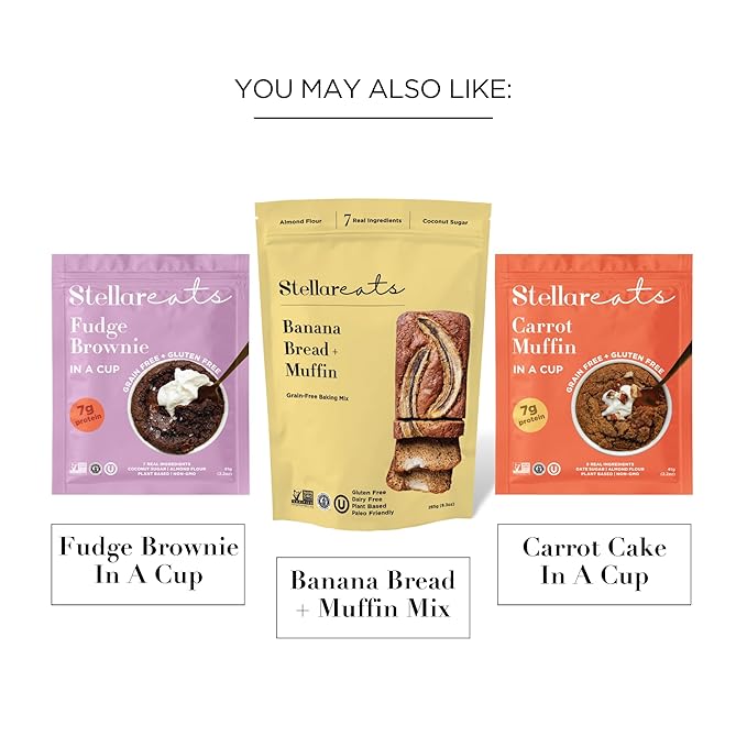 Stellar Eats Grain-Free Banana Bread Instant Treat in a Cup | Single-Serve | 8g Protein | Gluten-Free, Dairy-Free, Plant-Based, Paleo-Friendly | Made with 7 Real Ingredients | 8 Pack
