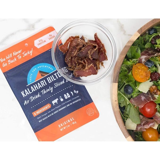 Variety Pack Kalahari Biltong, Air-Dried Thinly Sliced Beef, 2oz (Pack of 4), Sugar Free, Gluten Free, Keto & Paleo, High Protein Snack