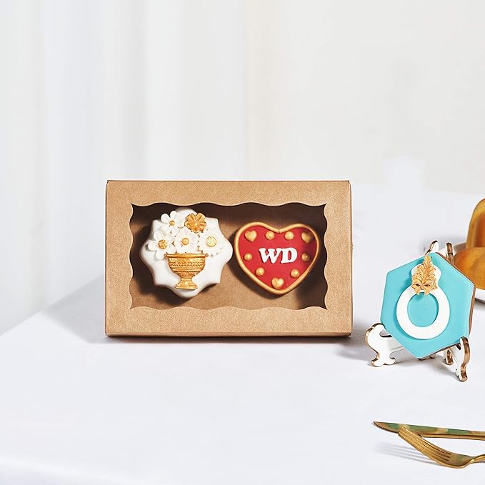 RomanticBaking 15 Pack Brown 7 x 4 3/8 x 1 1/2inches Cookies Boxes with Window Bakery Treat Boxes for Macaron Chocolate Truffle cakesicle dount