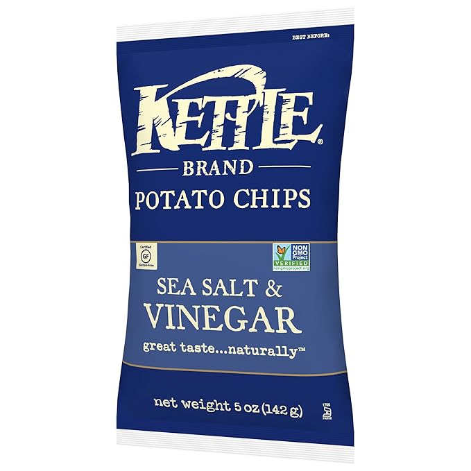 Kettle Brand Potato Chips, Sea Salt and Vinegar, 5 Ounce Bags (Pack of 8)