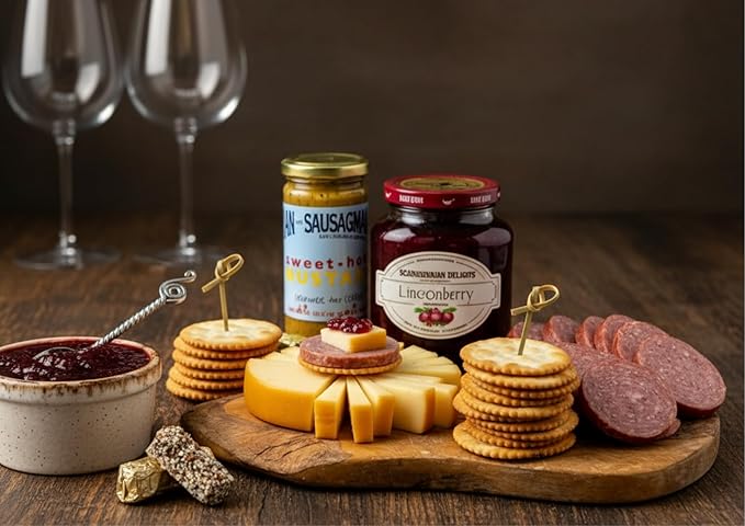 Dan the Sausageman Signature Gift (Nordic Fusion) Gift Basket – Gourmet Snacks with Summer Sausage, Cheese, Crackers, Lingonberry Sauce – Holiday, Thank You, Mother’s Day, Meat and Cheese, Snack Box