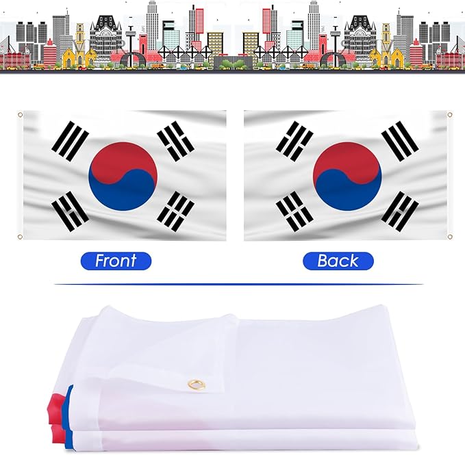 AhfuLife Korean Flag 3x5 Ft 2 Pcs, Large Korean Flags for Outside - Double Side with Brass Eyelets for Korean Party Decorations, Soccer Party Bar Garden Decoration Indoor Outdoor