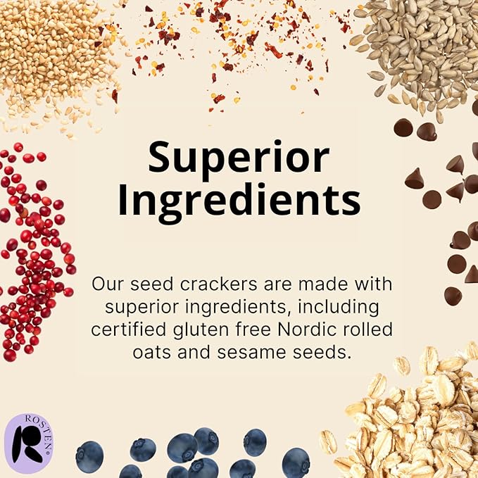 ROSTEN SeedBoost Seed Crackers (8 Pack) Variety Pack - Vegan, Non-GMO, Gluten Free (2.5oz Each)