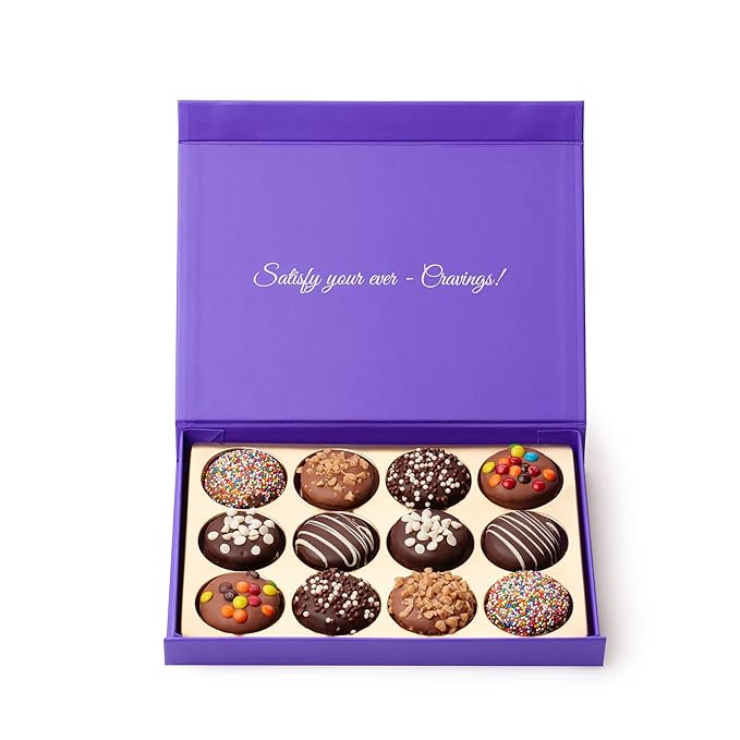 CRAVINGS BY ZOE Gourmet Chocolate Covered Cookie Gift Box | 12 Count | Kosher Gourmet Belgian Chocolate Treats Food Gift Basket | Birthday Gifts for Women & Men Mom Dad Husband Wife Kids