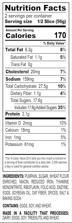 Nadel - NATURALLY DELICIOUS Pumpkin Spice Bread Slices, 4 Pack, Sweet Breads & Cakes Back to School lunch snack, breakfast bar.