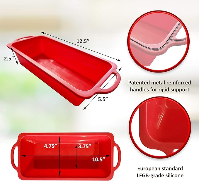 BAKE BOSS Silicone Bread Loaf Pan - Non Stick Silicone Loaf Pans for Baking - Meatloaf Bread Pans - BPA free Perfect for Oven & Dishwasher safe