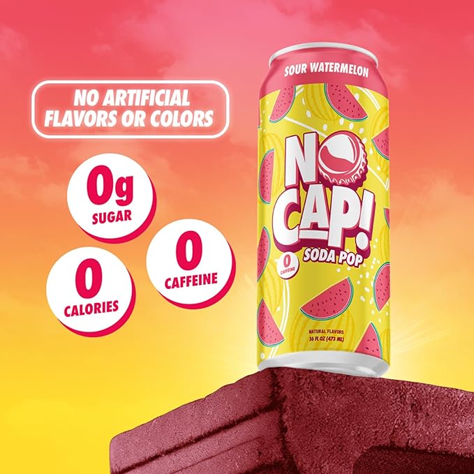 NO CAP! Next Gen Soda Pop with Zero Sugar, Zero Calories and Electrolytes for Hydration, Naturally Flavored Caffeine-Free Soda, Vegan & Gluten-Free, 16 oz Cans (Variety Pack)