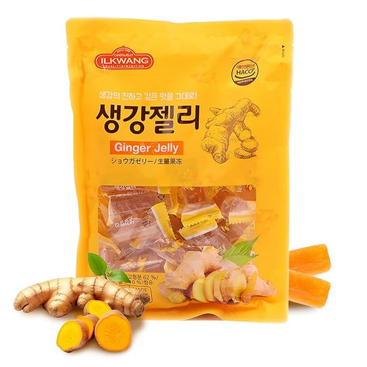 COELO Ginger Jelly 280g (9.87oz) Premium Jelly Korean Snack, Sweet & Spicy Flavor K-Food Soft Chewy Gummy Dessert Party Pack Camping Breaks Picnic Daily Share Size Individually Wrapped 생강 젤리