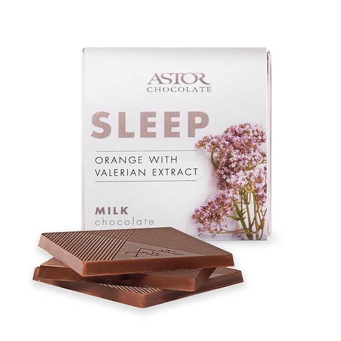 Astor Chocolate Sleep Milk Chocolate Orange Valerian Extract Squares Gift, Chocolate Lovers Mini Bar Box, 18pc Individually Wrapped Chocolate Basket, 0.33oz Each Minibar Gourmet, Candy Holiday Bars