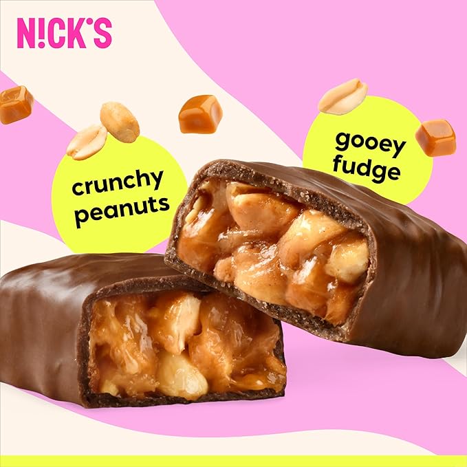 NICKS Peanuts and Fudge Keto Chocolate Candy Bars No Added Sugar 180 Calories, 3.0 Net carbs, Gluten Free Sweets Low carb Candy Snack Bar – 15-Pack (40g Each)