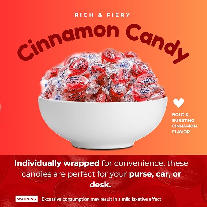 Sugar Free Cinnamon Hard Candy - 2 Pounds Sugar Free Hard Candy Individually Wrapped - Diabetic Friendly And Gluten Free Cinnamon Candy - Fiery and Sweet Flavor - Packaged Fresh in USA