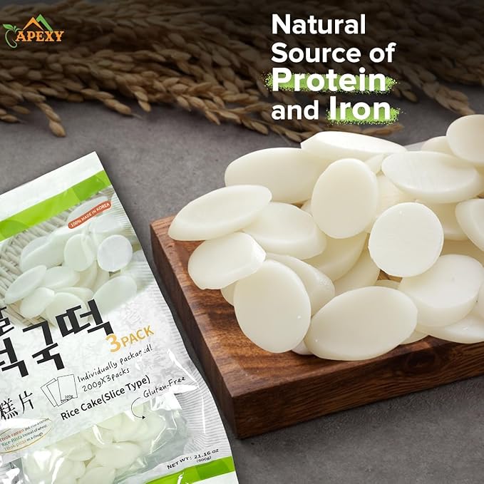 Apexy Korean Rice Cake Tteokbokkik Rice Cake, Chewy Tteok, Authentic Korean Street Food Snack, Perfect with Cheese and Ramen Noodles, No MSG, No Corn Syrup, Vegan and Gluten Free, Non-GMO 21.16 oz (3)