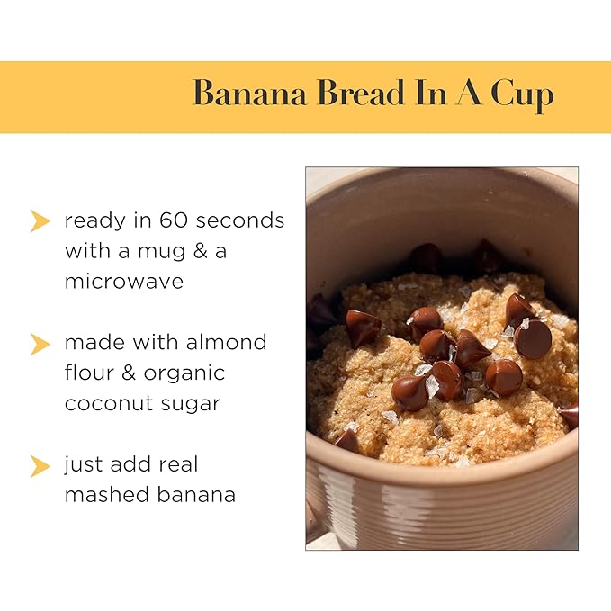 Stellar Eats Grain-Free Banana Bread Instant Treat in a Cup | Single-Serve | 8g Protein | Gluten-Free, Dairy-Free, Plant-Based, Paleo-Friendly | Made with 7 Real Ingredients | 8 Pack