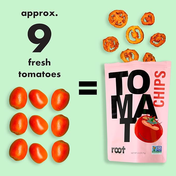 Root Foods Tomato Chips, Natural Veggie Snack, Non-GMO Vegetable Crisps, Good for Adults, Kids, Vegan, Gluten Free, Halal, Kosher 6 pack