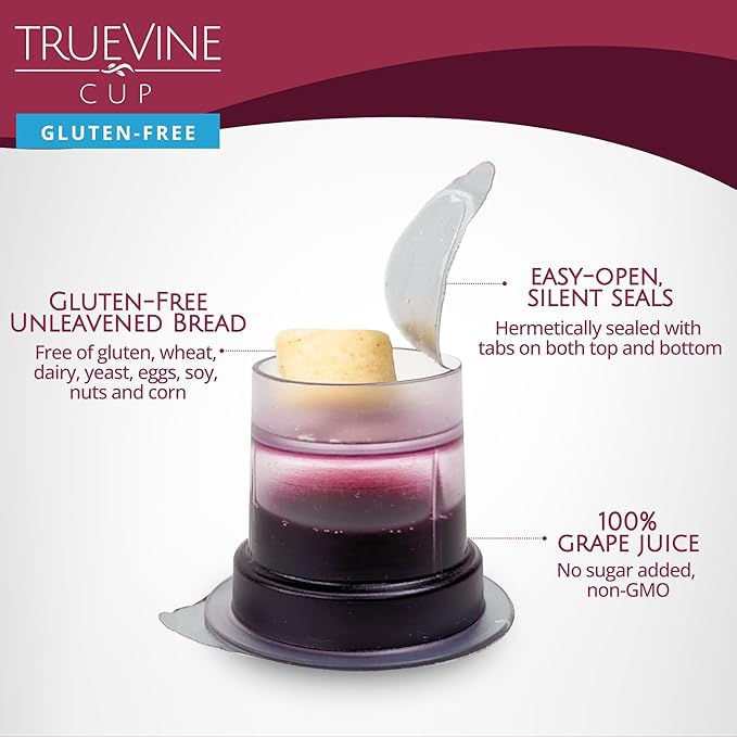 TrueVine Top & Bottom Communion Cups and Wafer Set - Prefilled Cups with Gluten Free Bread & Grape Juice - Carefully Packaged & Easy to Open, Ideal First Communion (1500 Count)