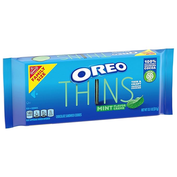 OREO Thins Mint Creme Chocolate Sandwich Cookies, Family Size, 12 - 13.1 oz Packs