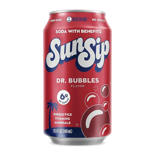 SunSip Prebiotic Soda by Health-Ade, Gut-Healthy Beverage, Soda Swap, Vitamins & Minerals, Naturally Sweetened with 6g of Sugar, Dr. Bubbles, 11.5 oz (12 Pack)