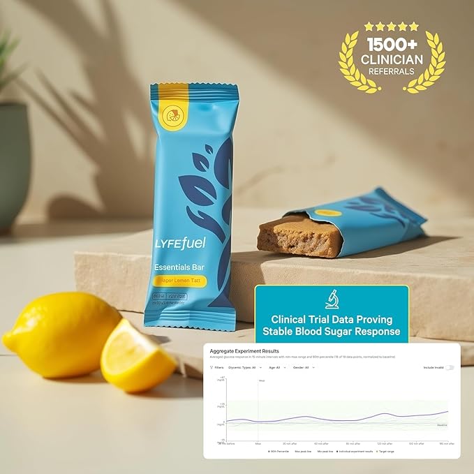 LyfeFuel Essential High Protein Bars | Meal Replacement, Vegan, 12g Plant-Based Low Carb Protein Bars for Intermittent Fasting - High Fiber, MCT Oil, 21 Organic Vitamins & No Sugar | 30 Servings | Lemon Ginger Tart