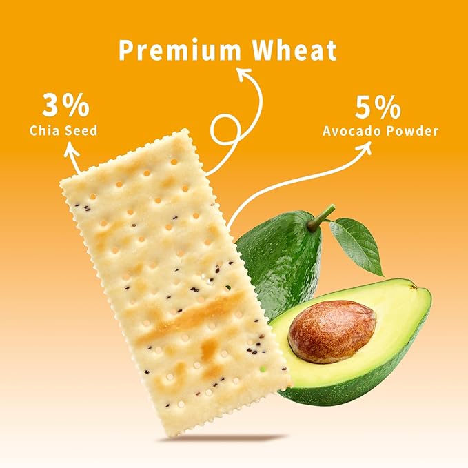 Vloong Avocado Chia Seeds Saltine Crackers, Vlife Baked Soda Crackers, No Added Sugar Healthy Snacks (1 PACK, 6.8 Ounce) Office Snacks, Low Sugar, Low Calories, Individually Wrapped