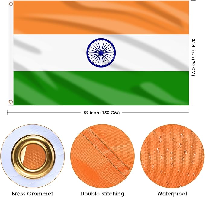 AhfuLife 2 Pcs India Flag Indian Flag 3x5 Ft, Large Indian National Flags for Outside - Double Side with Brass Eyelets for Olympic Party Decorations, Bar Garden Street Decoration Indoor Outdoor