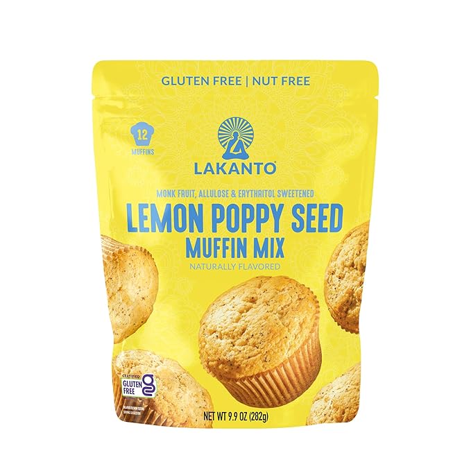Lakanto Lemon Poppy Seed Muffin Mix - Sweetened with Monk Fruit Sweetener Allulose Erythritol, Easy to Make, Gluten Free, Nut Free, Fluffy, Snacks, Great Tasting - Lemon Poppy Seed (9.9 Oz)