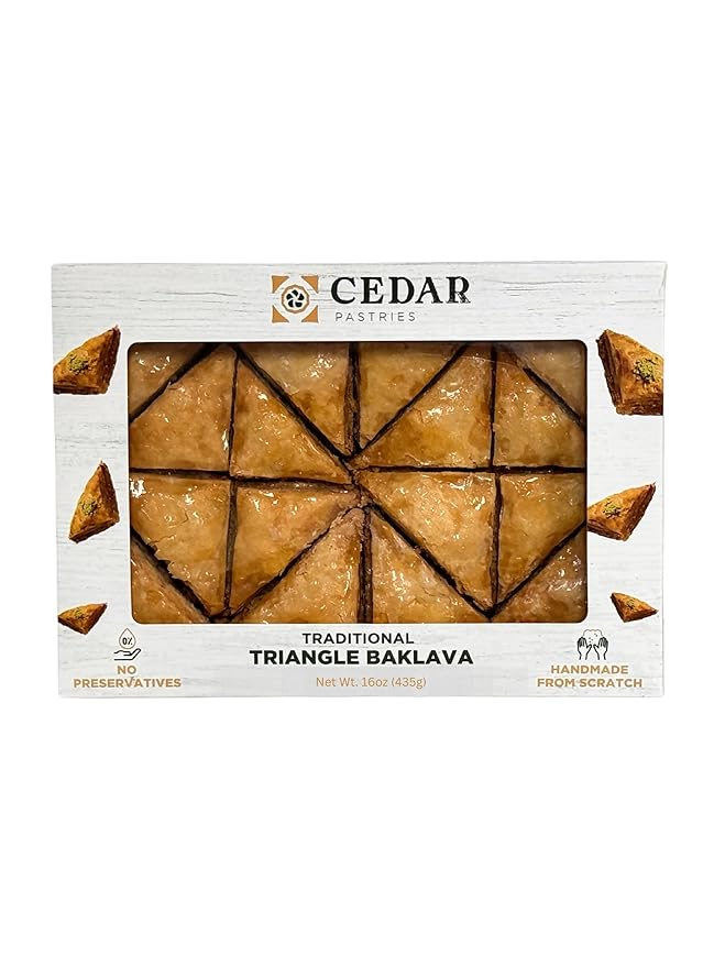 Cedar Pastries 8-Piece Grab N’ Go Traditional Triangle Baklava | Handmade Mediterranean Dessert Treats | Kosher & Halal