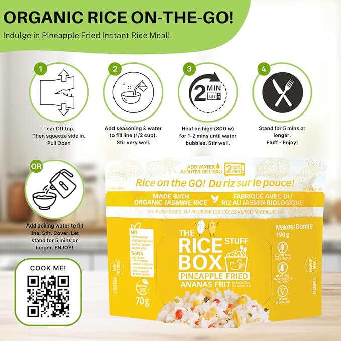 The Rice Stuff Box - Pineapple Fried Instant Rice Meals, Organic Jasmine, NON-GMO, Gluten-Free, Vegan, Dairy-Free (Pack of 6)