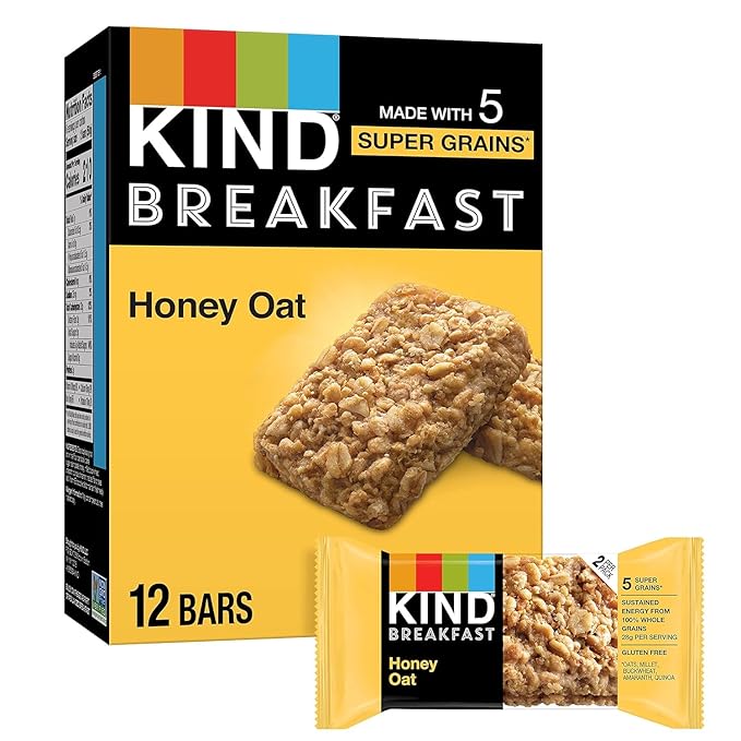 KIND Breakfast Bars Variety Pack – 60 Bars – Dark Chocolate Cocoa, Honey Oat, Peanut Butter, Blueberry Almond & Almond Butter – Healthy On-the-Go Snack Bars