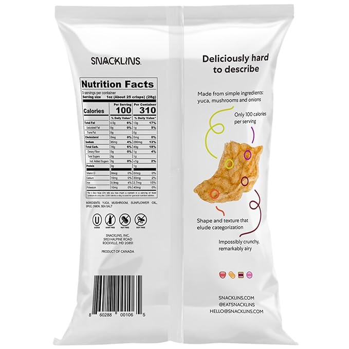 SNACKLINS Plant Based Crisps - Vegan Healthy Snacks - Gluten Free, Grain Free, 100% Kosher For Passover, Low Calorie - No Added Sugar, Crunchy, Puffed Snack - Barbeque - 3oz Bag (6 Pack)