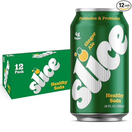 Slice Healthy Soda, Ginger Ale, Prebiotic & Probiotic Soda Pop, 5g Fiber, 35 calories, 12 fl oz 12 Pack