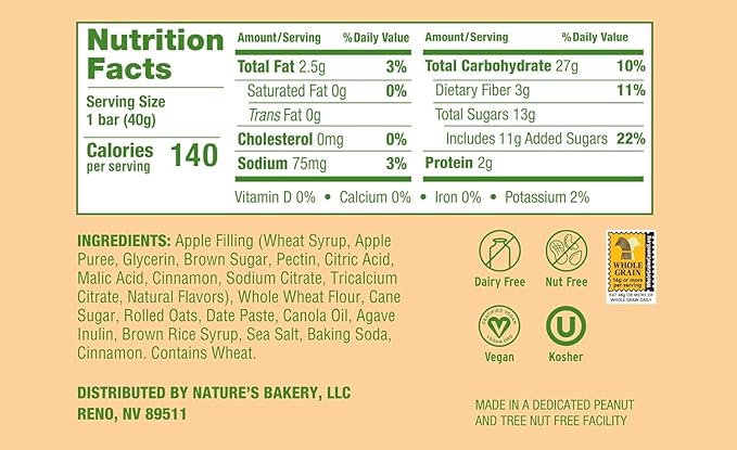 Nature's Bakery Nature’s Bakery Oatmeal Crumble Bars, Apple, Real Fruit, Vegan, Non-GMO, Breakfast bar, 7 boxes with 12 twin packs (Pack of 2)