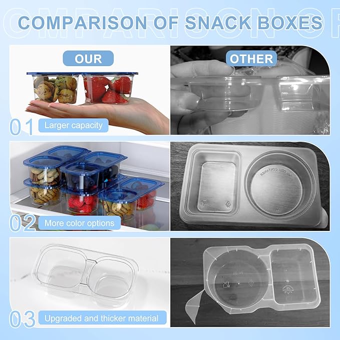 Reusable Snack Containers with Lids for Kids-Navy Blue 10 PACK, [UNIQUE DESIGN 2-COMPARTMENT] BPA-Free/Microwave/Dishwasher Safe, Snack Bowls Container for On-the-Go Meals,Camping and Travel