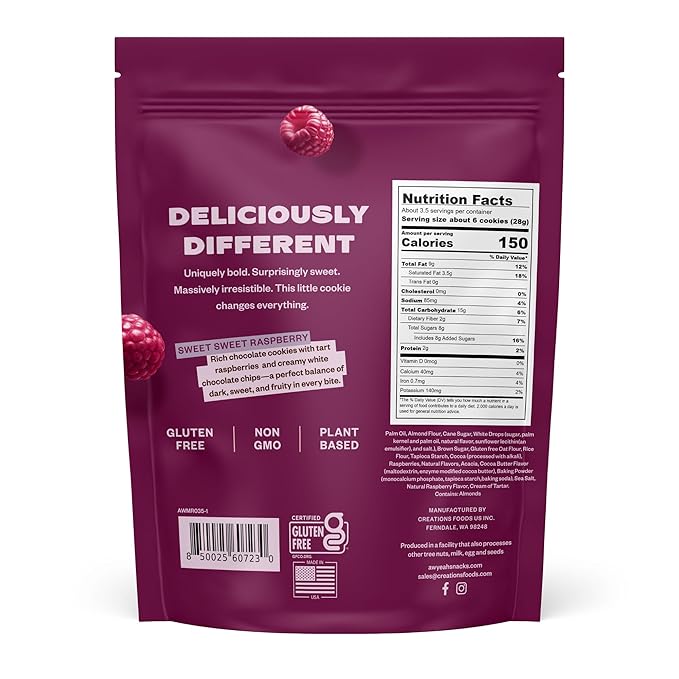 AwYeah Midnight Raspberry Mini Cookies – Rich Chocolate, Tart Raspberries & White Chocolate, Gluten-Free, Vegan, 3.5oz (3 Pack) – Bold, Fruity, All-Natural, Non-GMO, Plant-Based Treat for Snacking!