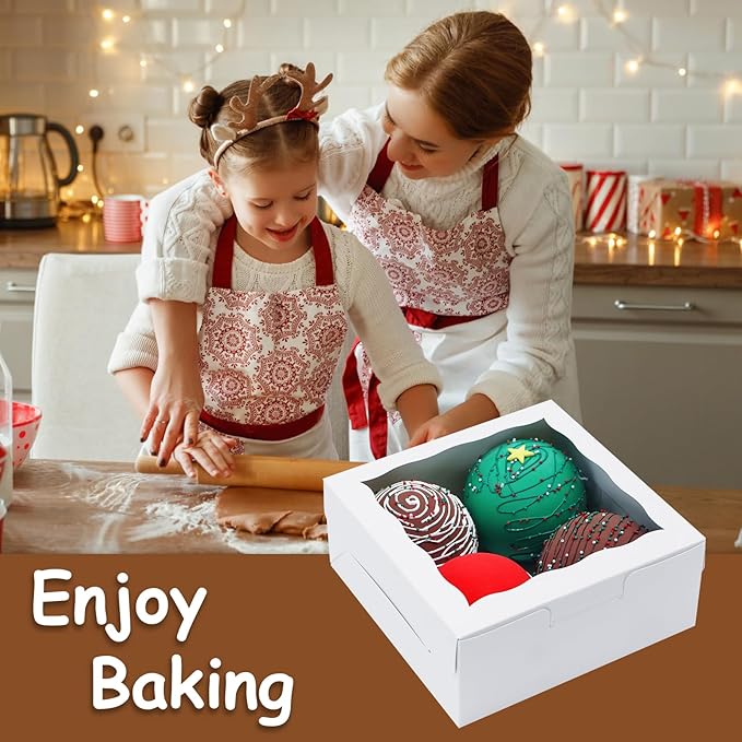 JOHOPACK 20pcs Cookie Boxes 6x6x2.5 Inch Bakery Boxes with window Chocolate Covered Strawberries Box Treat Box for Mini Cake Macaroon Dessert Pastry Muffins