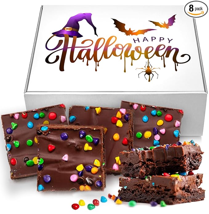 Happy Halloween 8 Pack Brownies Gift Basket Chocolate Brownies Food Gifts For Men Women | 8 Pack | Ghost Pumpkin bats | Nut Free Dairy Free | Cookies Baked Goods