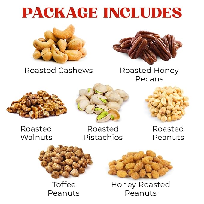 valentines day Nuts Gift Basket - 7 Sectional Platter With a Variety of Freshly Roasted Nuts - Beautifully Packaged Gift for Birthday, Sympathy. Large Family Pack.