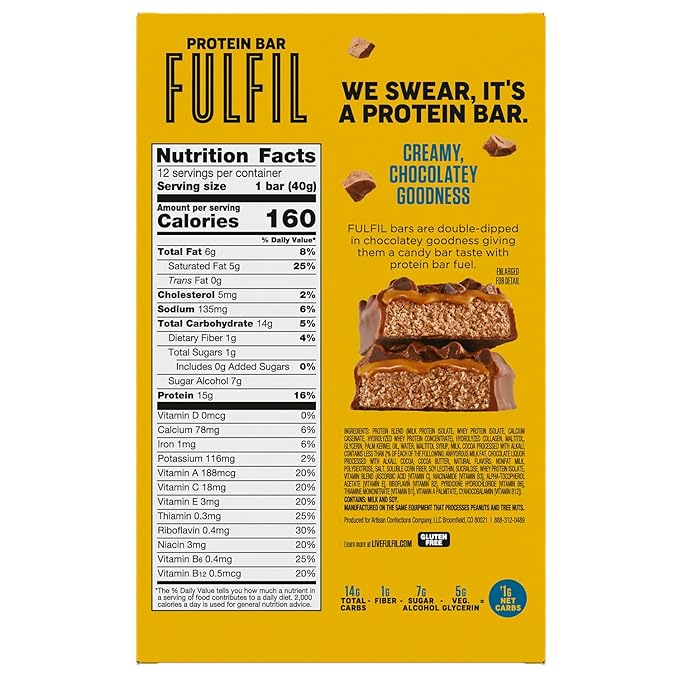 FULFIL Protein Snack Bars Flavored, Triple Chocolate, Gluten Free with 15g Protein, Pantry Staples, 12 Count