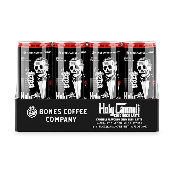 Bones Coffee Company Holy Cannoli Latte Baked Cannoli Flavored Coffee, Medium Roast Ready To Drink Iced Coffee in Can, 11 Fl Oz Can (12 Pack)