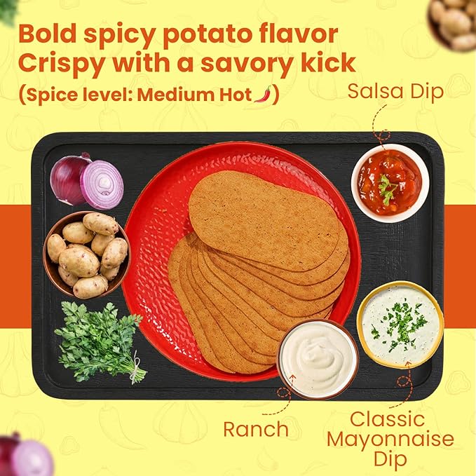 Disc-O Thins Whole Wheat Crackers - Crunchy Roasted Snack, High-Fiber & Low-Fat On-the-go Snack Chips, 96pcs (Spicy Potato) - Vegan-Friendly, Healthy Travel Snack, Non-GMO - Great w/ Spicy Dips, Salsa, or Beer
