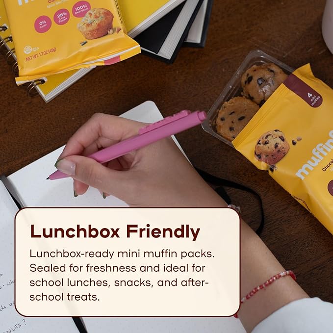 Muffinful Triple Chocolate Chip Mini Muffins – Bakery Fresh Bite-Sized Treats – 60 Muffins Total (15 Packs of 4) – Less Sugar, Nothing Artificial, Individually Wrapped