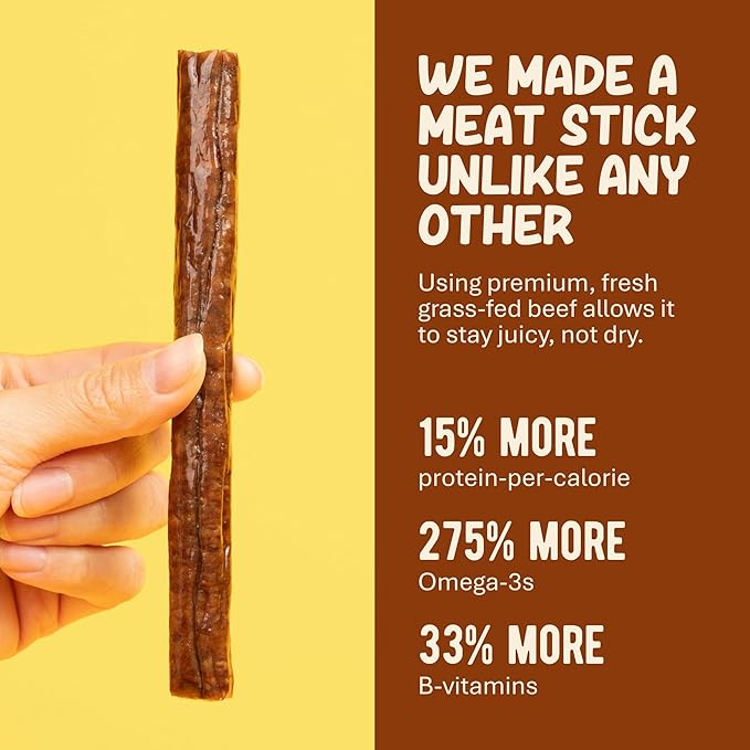 Grazly Grass-Fed Beef Sticks – Made with Only Beef, Spring Salt & Collagen Casing – Clean, High-Protein Snack w/ 10g Protein Per Stick (1 oz, 10 Pack)