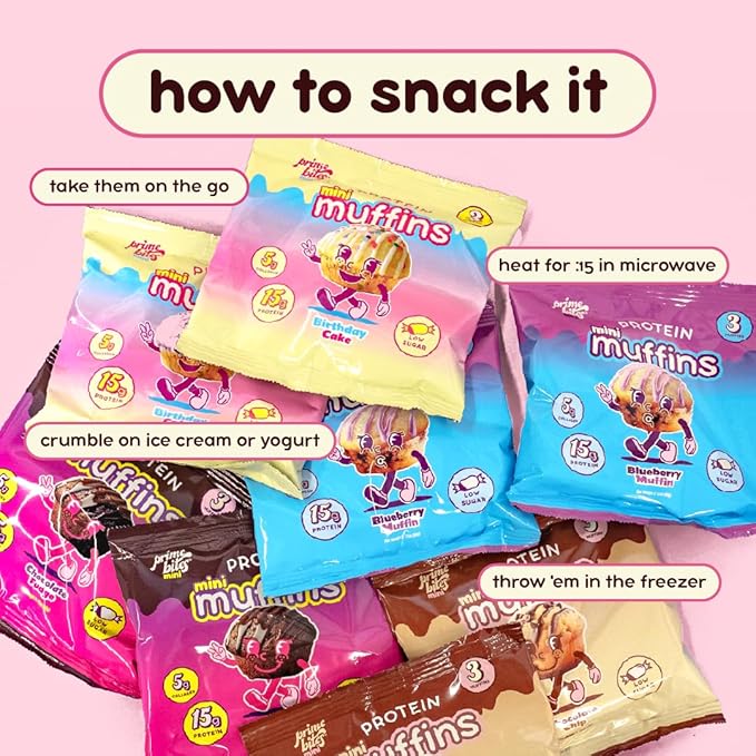 Prime Bites Minis - High Protein Muffin (12 Per Box, Variety Pack) - 15g of Protein, 5g of Collagen, Gluten Free, Low Sugar Treat, Delicious Protein Snack