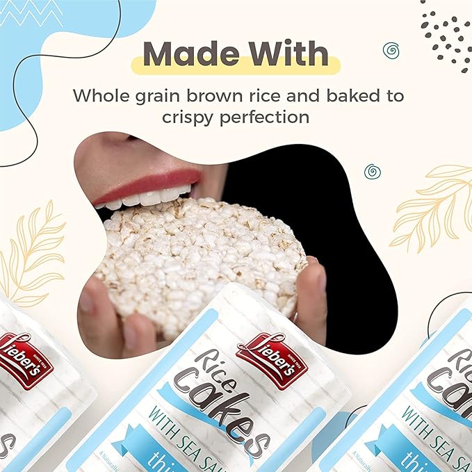 Lieber's Thin Rice Cakes, Kosher Certified Snack, Dairy Free, Wheat Free, Gluten Free, And Vegan options (Sea Salt 6 Pack)